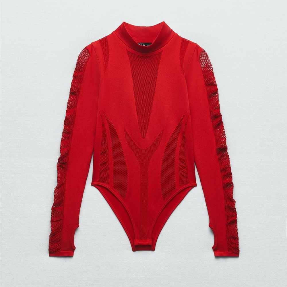Zara Red Mesh Body Suit XS-S